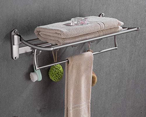 ELLO&ALLO Towel Racks for Bathroom Shelf with Foldable Towel Bar