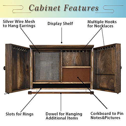 GLANT Rustic Wall Mounted Jewelry Organizer with Wooden Barndoor Decor