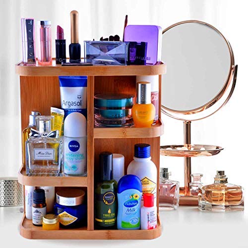 Refine Bamboo Cosmetic Organizer, Multi-Function Storage Carousel
