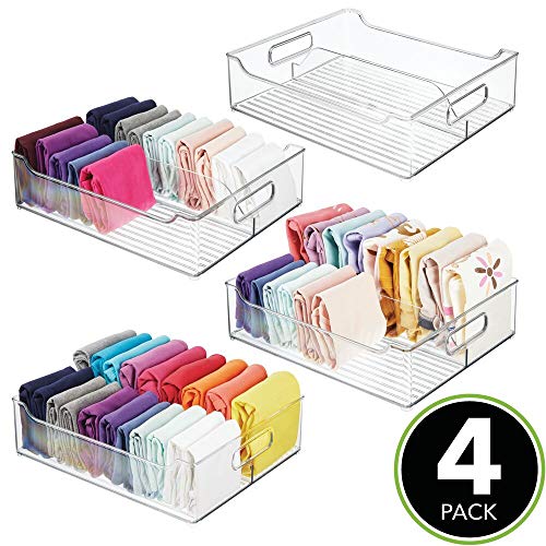 mDesign Plastic Closet Storage Bin with Handles - Divided Organizer for Shirts