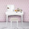 Vanity Set with Dressing Table Flip Top Mirror Organizer Cushioned Stool
