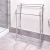 iDesign Stainless Steel Freestanding Towel Rack with Shelf – Stylish Bathroom & Laundry Storage Solution