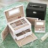 SONGMICS Jewelry Box, Girls Jewelry Organizer, Mirrored Mini Travel Case