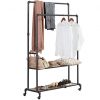 Rustic Industrial Pipe Hall Tree with Shoe Storage – Rolling Clothes Rack