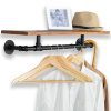 31-Inch Industrial-Style Black Metal Pipe & Wood Wall Mounted Clothing