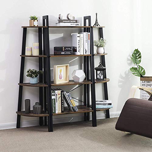 VASAGLE Industrial Ladder Shelf, 4-Tier Bookshelf, Storage Rack Shelves