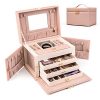 HEZALA Travel Jewelry Organizer, PU Leather Jewelry Box Lockable Storage