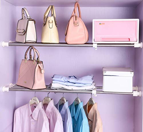 Adjustable Storage Shelf Rack - Efficient Space Saving for Wardrobes, Kitchens, Bathrooms - Heavy Duty Clothes Hanger and Organizer