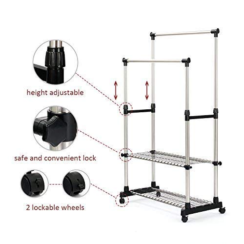 SUNPACE Clothing Garment Rack Adjustable Height Double Hanging Rail