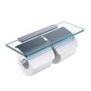 Double Toilet Paper Holder with Glass Shelf and Mobile Rack - Contemporary Bathroom Storage Solution