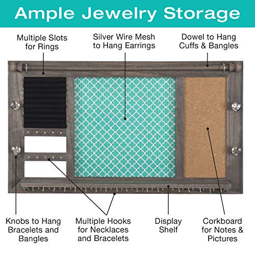Large Rustic Wall Mounted Jewelry Organizer: 28"x16" Shabby Chic Jewelry Box