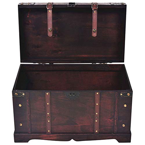 BLUECC Vintage Wood Treasure Chest Storage Trunk Brown