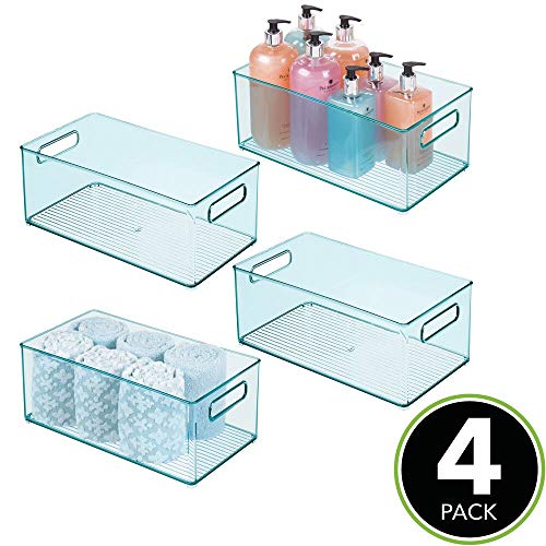 mDesign Deep Plastic Storage Bin Basket Tote with Handles for Organizing