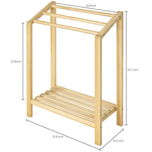 MyGift 3-Bar Freestanding Natural Wood Bathroom Towel Rack