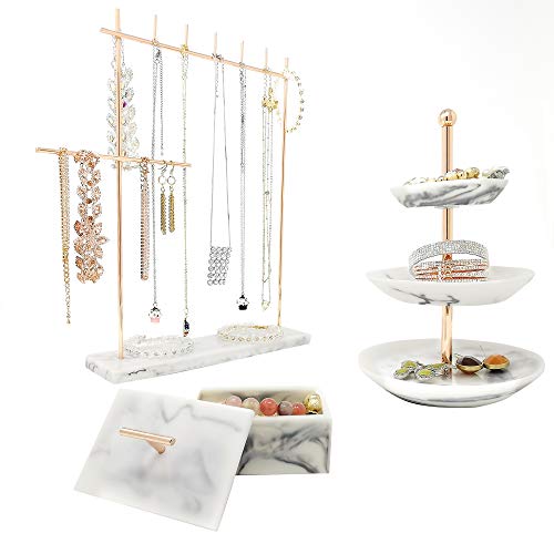 Rose Gold Jewelry Organizer Set 3 - Easily Organize Necklaces Earrings