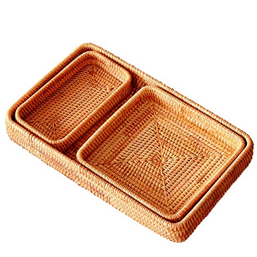 I-lan Set of 3 Handmade Rattan Rectangle Serving Tray Wicker Serving Organizer