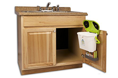 Cabinet mounted compost bin with magnetic locking lid and carbon filters