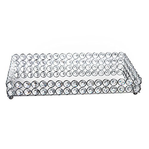 Feyarl Large Crystal Rectangle Mirrored Tray Cosmetic Vanity Tray