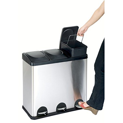 The Step N' Sort 16-Gal. 3-Compartment Stainless Steel Trash