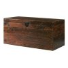 Maldives Trunk in walnut finish with decorative metal latch, used as a coffee table and storage bench