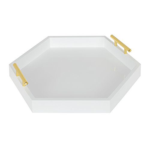 Kate and Laurel Lipton Hexagon Decorative Tray with Polished Metal Handles