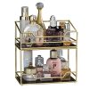 2Layer Stackable Glass Perfume Tray/2 Tirer Spacious Gold Black Mirror