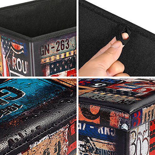 B FSOBEIIALEO Folding Storage Ottoman Bench with Faux Leather Footrest Seat