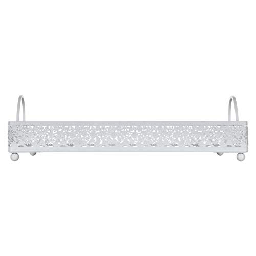 Giovanni White Mirror Top Serving Tray, Rectangular Metal Ornate