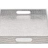 Stunning Glossy Silver Rectangle 18''X14'' Alligotor Croc Decorative Ottoman Coffee