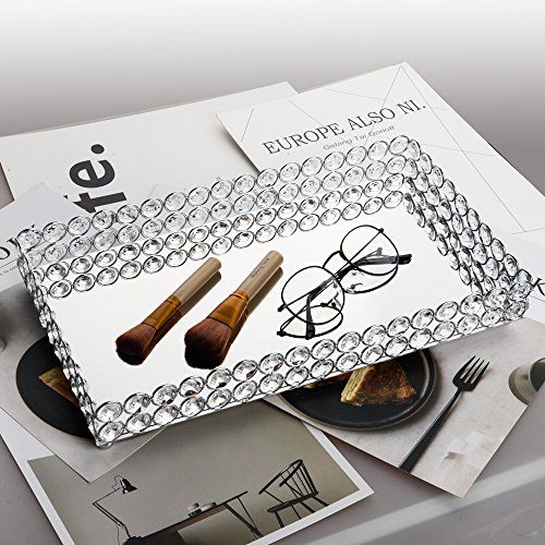 Feyarl Large Crystal Rectangle Mirrored Tray Cosmetic Vanity Tray