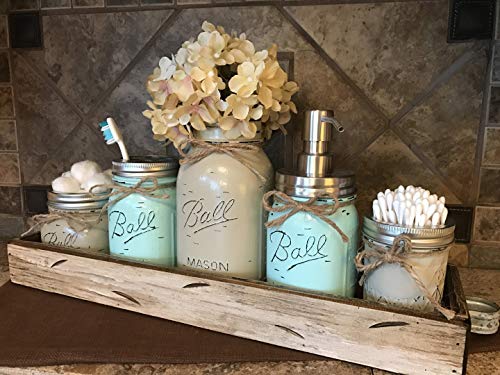 Ball Mason Jar BATHROOM ULTIMATE SET Antique WHITE Tray