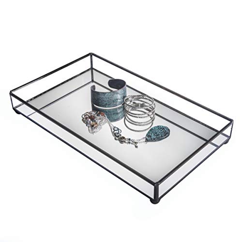 Mirrored Glass Tray Decorative Bathroom Vanity Cosmetic Makeup Organizer