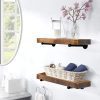 Floating Wall Shelves with Industrial Pipe Brackets, Solid Wood
