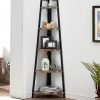 O&K FURNITURE 5 Shelf Industrial Corner Bookcase and Shelf