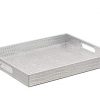 Stunning Glossy Silver Rectangle 18''X14'' Alligotor Croc Decorative Ottoman Coffee
