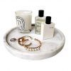 Elegant 10" round white marble tray with a polished finish, perfect for organizing beauty products or serving as a decorative piece