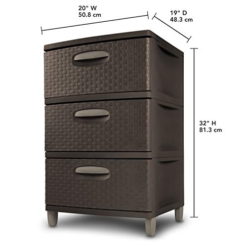 Sterilite 3 Weave Drawer Unit, Espresso with Driftwood Handles and Legs