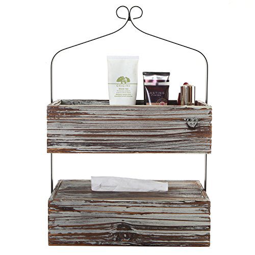 MyGift Rustic Torched Wood Shelf Rack, 2 Tier Counter-Top Organizer