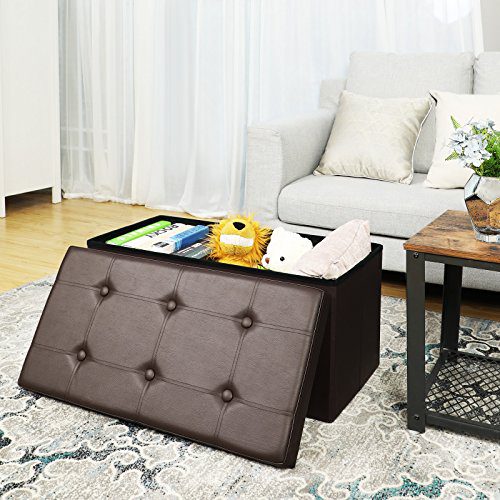 SONGMICS 30 Inches Faux Leather Folding Storage Ottoman Bench