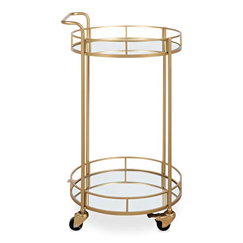 Kate and Laurel Deveaux 2 Shelf Modern-Glam Round Metal and Mirror Rolling