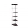 Maximize Small Spaces with This 5-Shelf Corner Bookcase – Stylish Cappuccino Wood Finish for Modern Homes