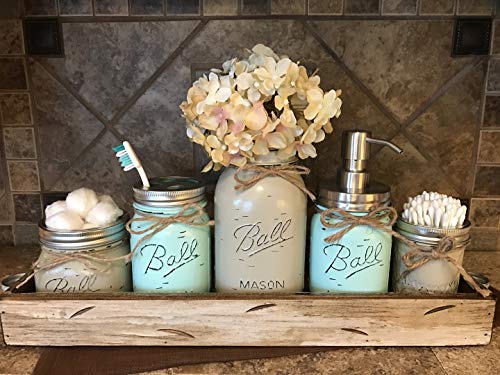 Ball Mason Jar BATHROOM ULTIMATE SET Antique WHITE Tray