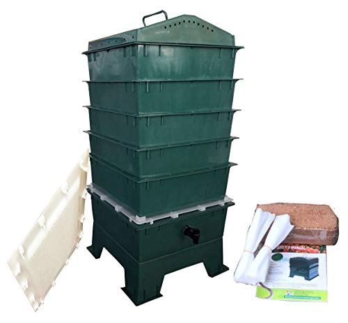 VermiHut 5-Tray Worm Compost Bin, Dark Green