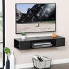 FITUEYES Black Wall Mounted Media Console Floating TV