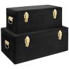 Beautify Black Velvet Decorative Storage Trunk Set with Brass Clasps