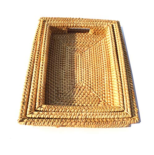 Handmade Rattan Tray With Handles, Handwoven Multi-purpose Storage Basket