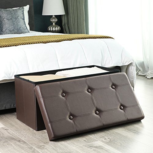 SONGMICS 30 Inches Faux Leather Folding Storage Ottoman Bench