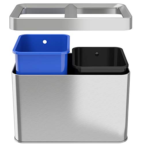 iTouchless Dual Compartment Slim Open Top Waste Bin for Trash Can
