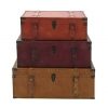 Deco 79 56670 Large Brown, Burgundy, Tan Leather & Wood Storage Trunks