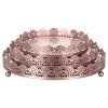 Sophia 3-Piece Rose Gold Decorative Tray Set, Round Metal Ornate